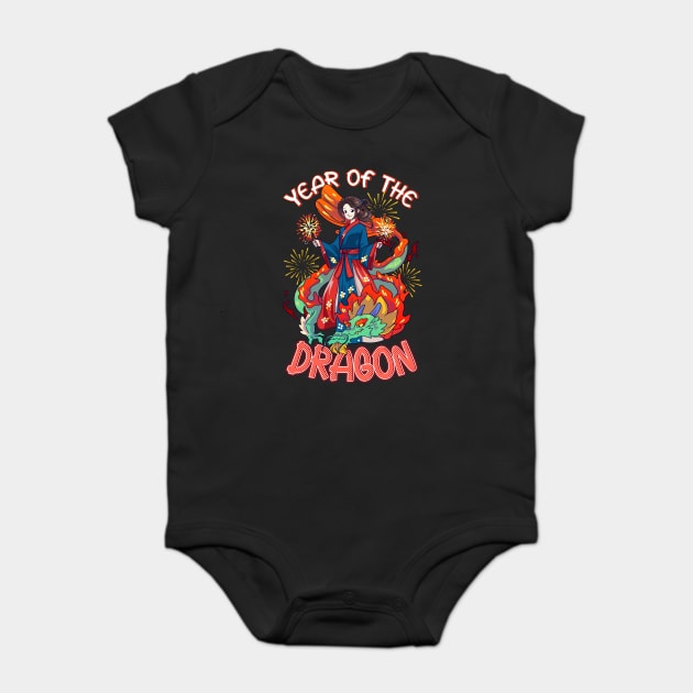 Chinese New Year 2024 Year of The Dragon Fireworks Baby Bodysuit by creative